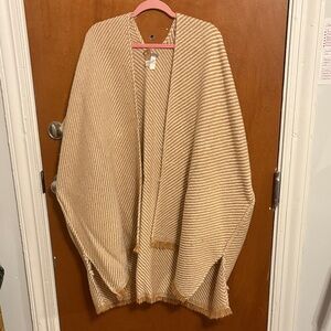 Aerie Beige Striped Open Poncho